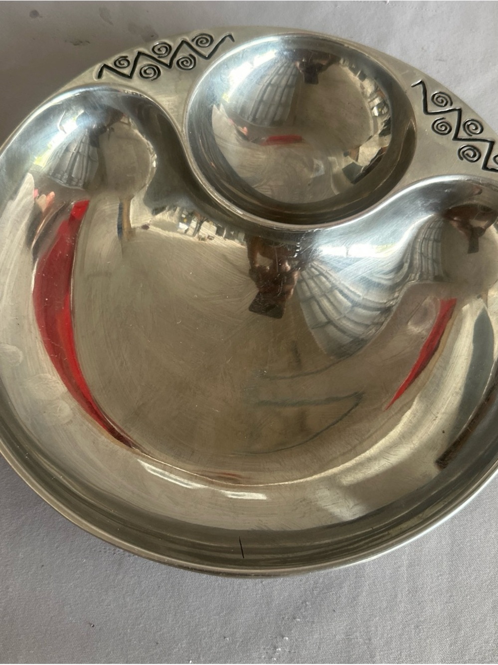 Wilton Armetale Silver Divided Serving Platter with Dip Bowl